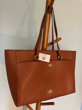 Coach Leather Tote in Chestnut Brown with Gold Hardware